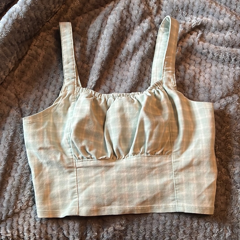 S hollister cropped light green/white plaid